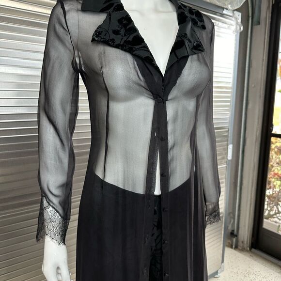 Lolita Lempicka Premier Silk Black Long Button Up Velvet Cover Jacket Small - Picture 6 of 15